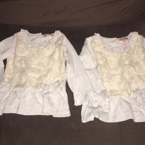 Twin girls’ long sleeve shirts with bow. Size 4t.
